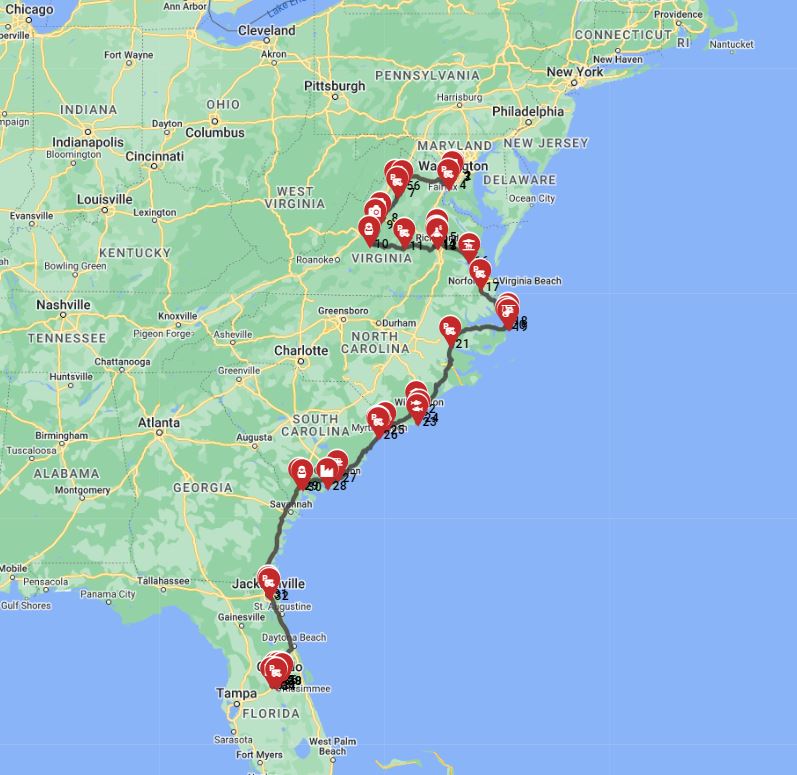Motorhome trip from Washington DC to Orlando